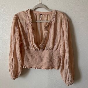 Free People Light Pink Textured Blouse